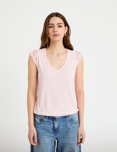 Blouse sans manches pliss&eacute;e rose clair femme