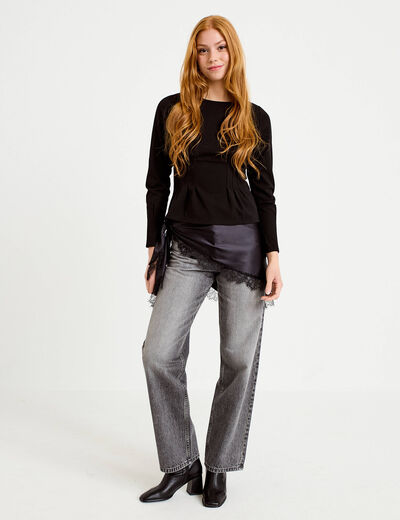 Top droit manches longues noir femme