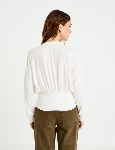 Gilet bas resserr&eacute; manches longues ecru femme