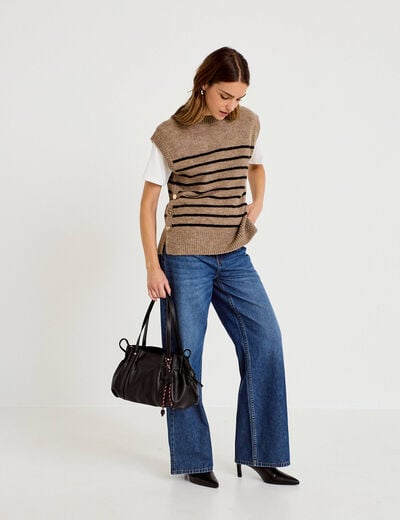 Pull sans manches marron femme