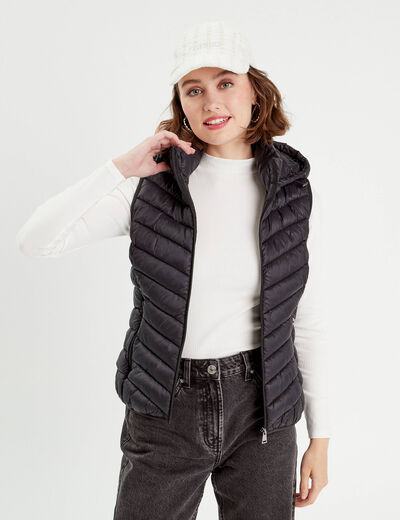 Doudoune sans manches capuche noir femme