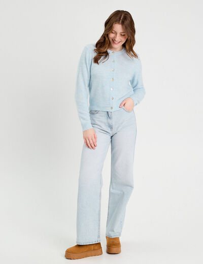 Gilet manches longues bleu pastel femme