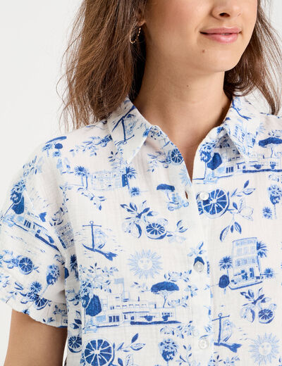 Chemise manches courtes bleu roi femme