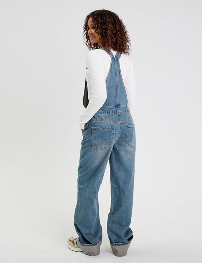 Salopette large en jean denim double stone femme