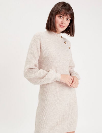 Robe pull droite col montant sable femme