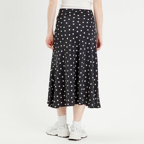 Jupe midi évasée fluide noir femme