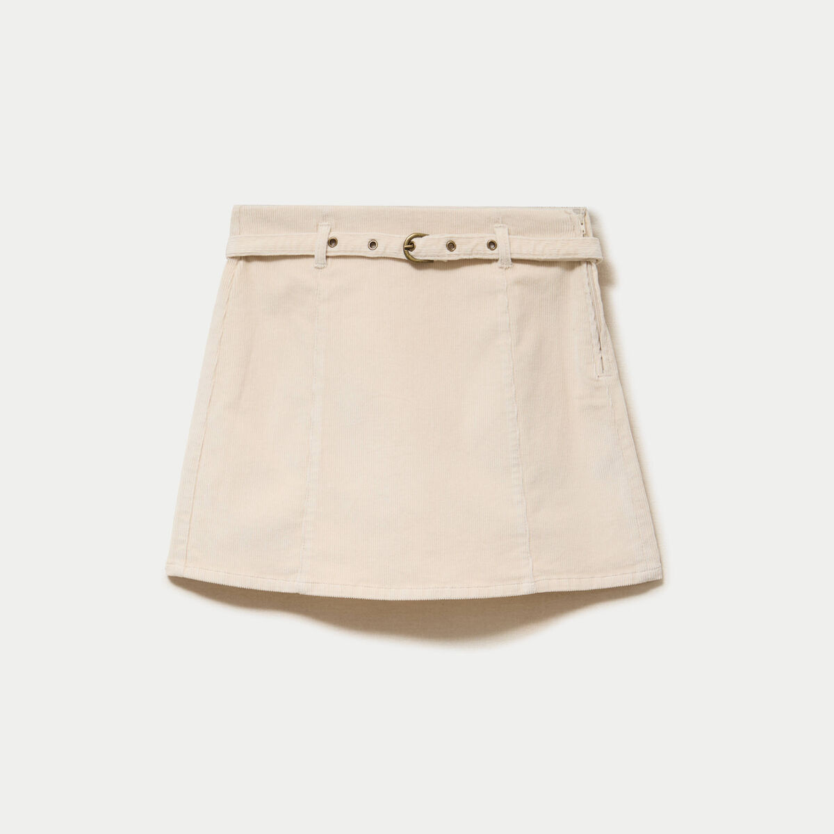 Jupe-short &eacute;vas&eacute;e velours ceinture ecru femme
