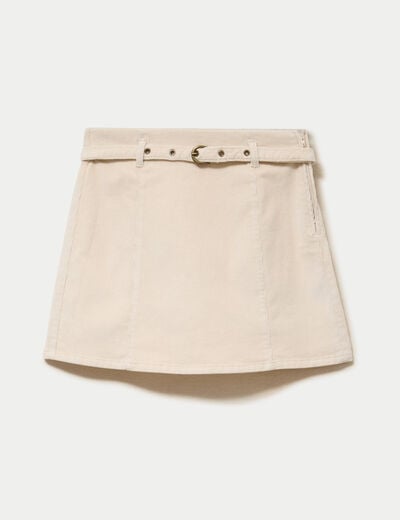 Jupe-short &eacute;vas&eacute;e velours ceinture ecru femme