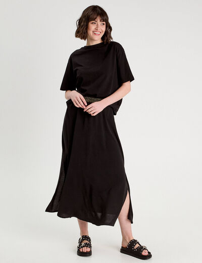 Jupe longue évasée fluide noir femme