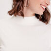 T-shirt côtelé col montant ecru femme
