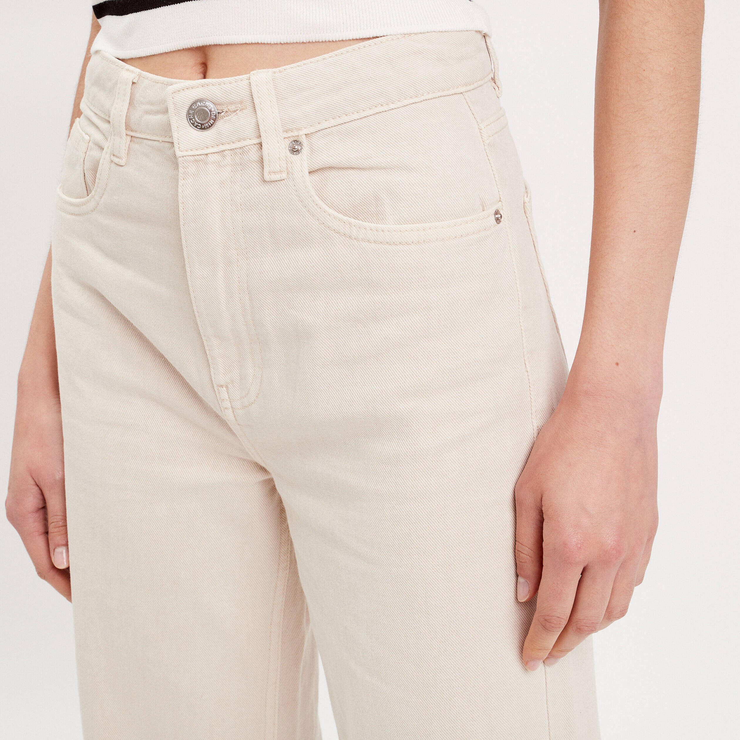 Jeans taille haute femme beige