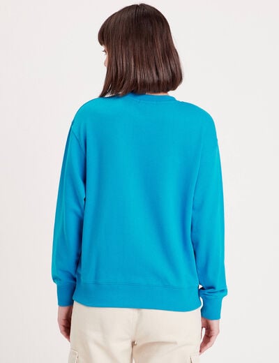 Sweat manches longues brodé bleu femme