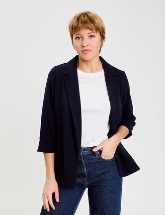 Veste blazer manches 3/4 bleu marine femme