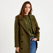 Manteau droit mi-long col tailleur vert kaki femme