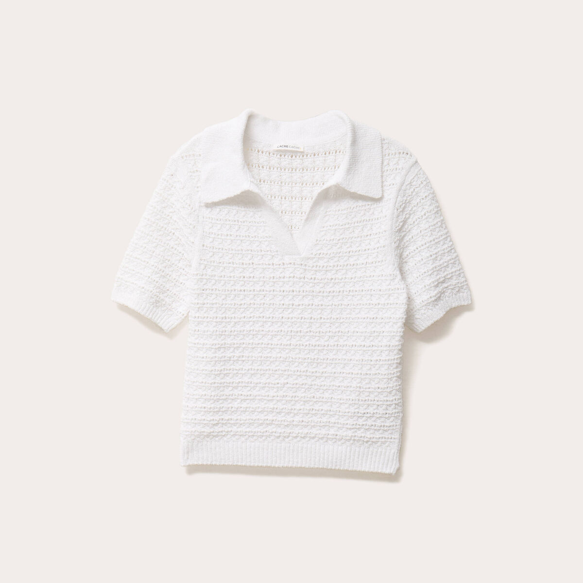 Polo manches courtes ajouré blanc femme