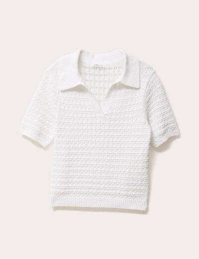 Polo manches courtes ajouré blanc femme