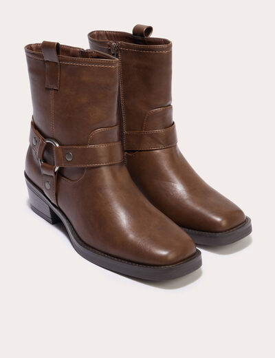 Bottines bout carr&eacute; marron fonc&eacute; femme