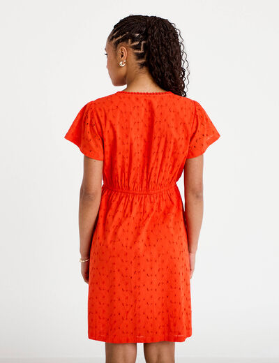 Robe courte &eacute;vas&eacute;e d&eacute;collet&eacute; brod&eacute;e orange fonc&eacute; femme