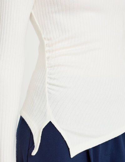 Top ajust&eacute; manches longues col rond ecru femme