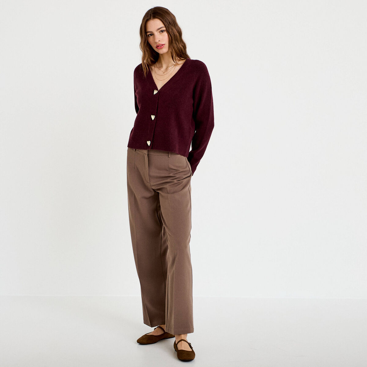 Pantalon bootcut taille haute taupe femme