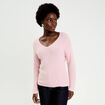 Pull col v manches longues rose pastel femme