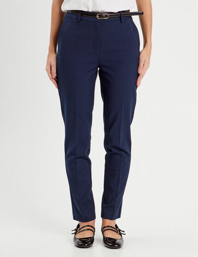 Pantalon cigarette ceinturé bleu marine femme