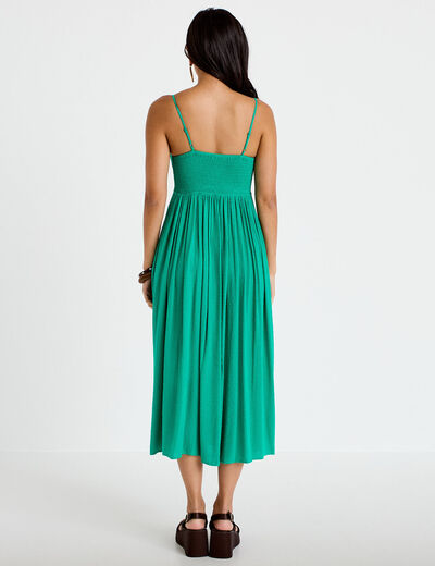Robe longue bi-mati&egrave;re col v vert femme