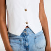 Gilet jean cintr&eacute; cropped sans manches blanc femme