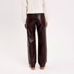 Pantalon large similicuir marron fonc&eacute; femme