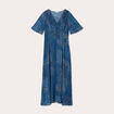 Robe longue évasée col en V bleu foncé femme