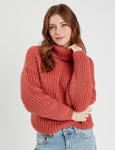 Pull avec col roulé vieux rose femme