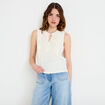 Top sans manches col v ecru femme