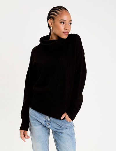 Pull avec col roul&eacute; noir femme