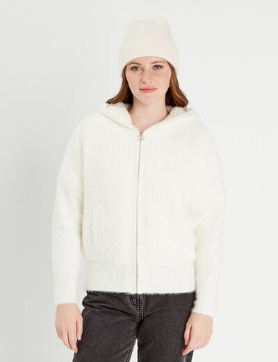 Gilet doublé à capuche ecru femme