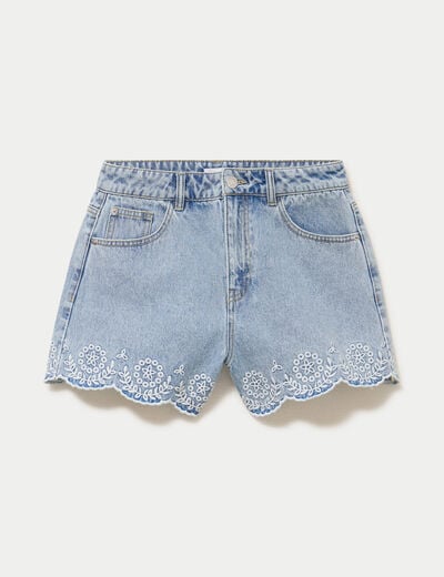 Short en jean avec broderie denim bleach femme