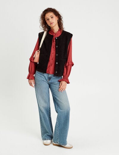Chemise manches longues volants vieux rose femme