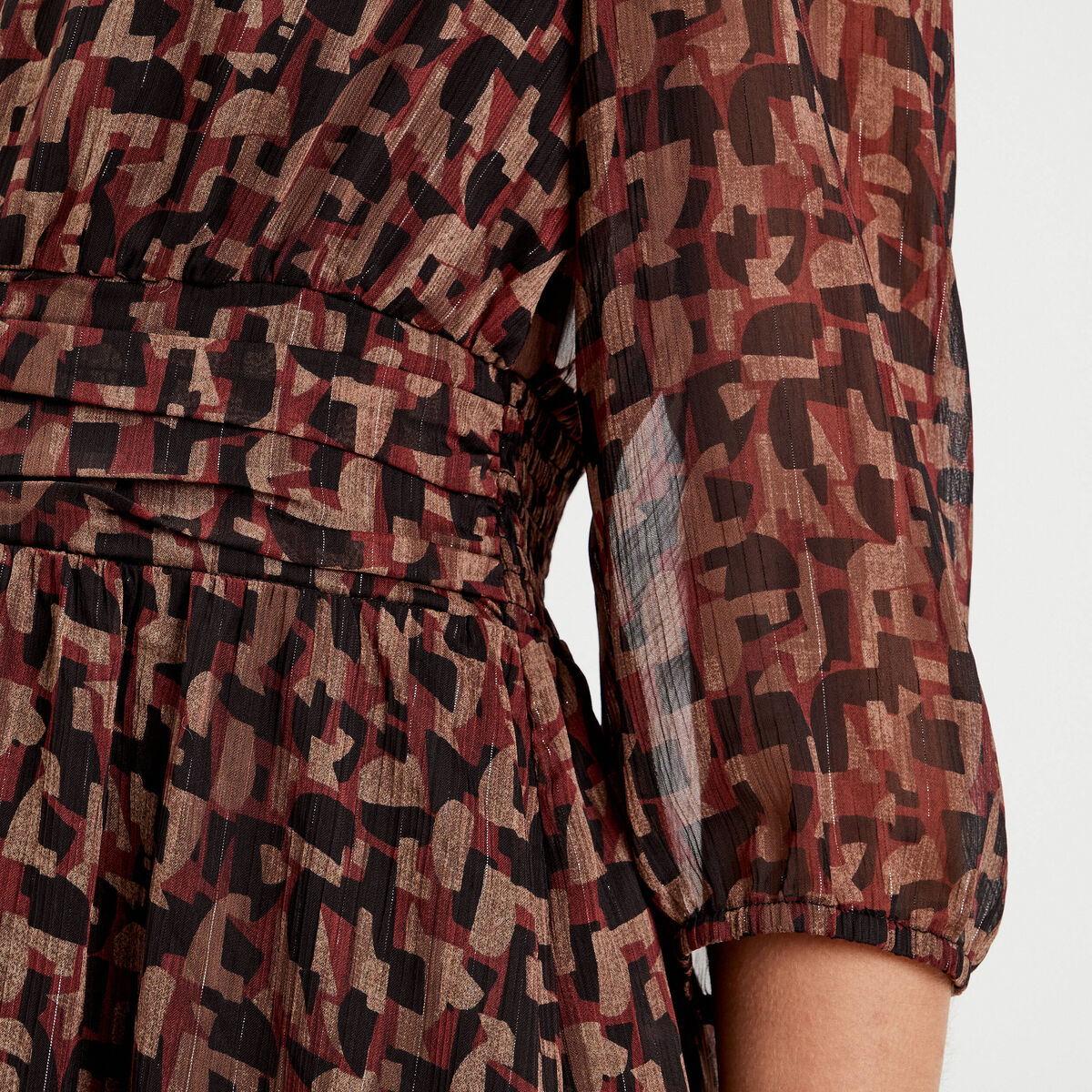 Robe évasée manches 3/4 marron femme