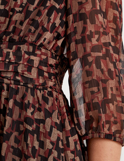 Robe évasée manches 3/4 marron femme