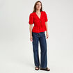 Blouse manches courtes noeuds rouge fluo femme