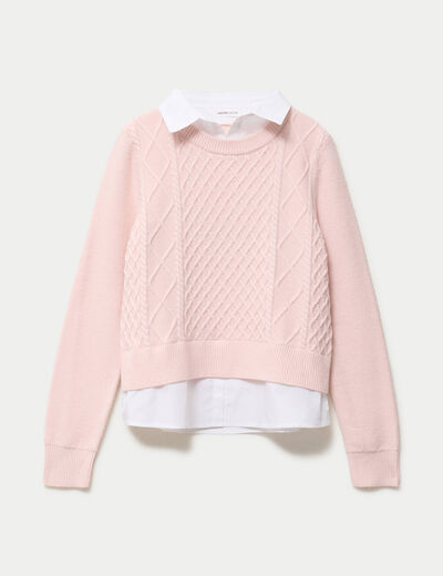 Pull chemise 2-en-1 rose clair femme