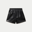 Short large taille haute en similicuir noir femme