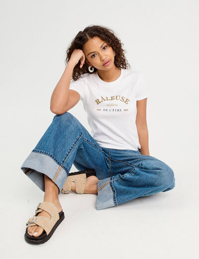 T-shirt cropped cintré blanc femme