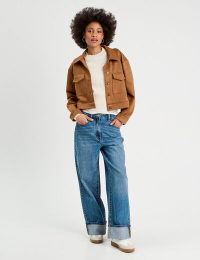 Veste suédine droite camel femme