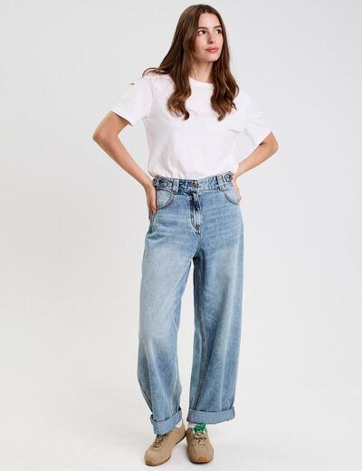Jean barrel long en coton denim double stone femme