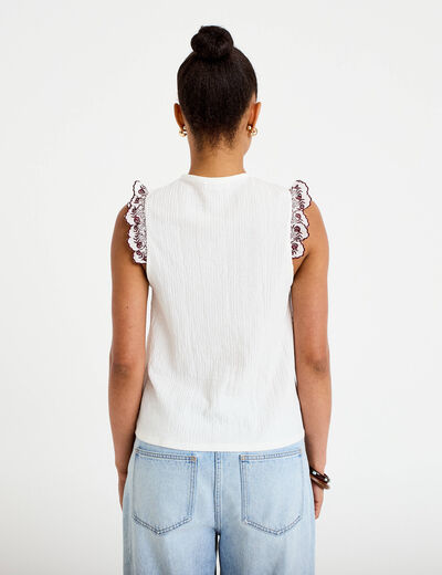 Blouse d&eacute;collet&eacute; sans manches brod&eacute;e rouge femme