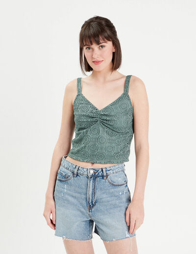Débardeur cropped dentelle vert foncé femme