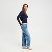 Pull col montant torsades bleu marine femme