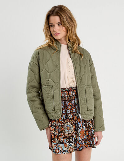 Veste matelassée zippée vert kaki femme