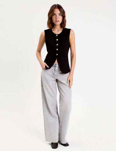 Gilet sans manches tweed noir femme
