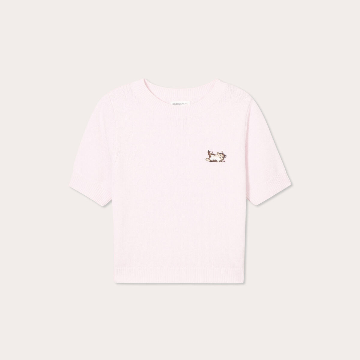 Pull manches courtes rose clair femme